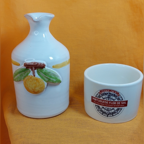 Galantino Handpainted Ceramic Oil Cruet/Trader Joe's Portugese Salt Ceramic Jar - Picture 2 of 10